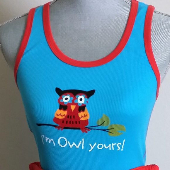Lazy One PJs Owl Yours Theme Tank and Boxers Blue with Red Trim XL - Picture 2 of 3